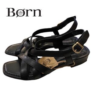 BORN Women's Bouvet Easy Black Leather Strappy Sandals NEW 6